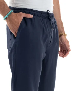 Pantalaccio Lino Regular Fit Tasca Posteriore Basic Blu P6300A