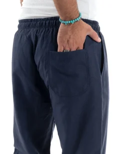 Pantalaccio Lino Regular Fit Tasca Posteriore Basic Blu P6300A