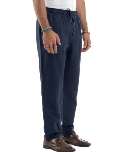 Pantalaccio Lino Regular Fit Tasca Posteriore Basic Blu P6300A