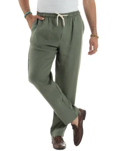 Pantalaccio Lino Regular Fit Tasca Posteriore Basic Verde P6299A