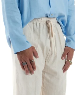 Pantalaccio lino uomo baggy fit morbido comodo beige P6305A