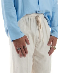 Pantalaccio lino uomo baggy fit morbido comodo beige P6305A