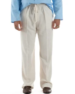 Pantalaccio lino uomo baggy fit morbido comodo beige P6305A