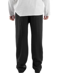 Pantalaccio lino uomo baggy fit morbido comodo nero P6304A