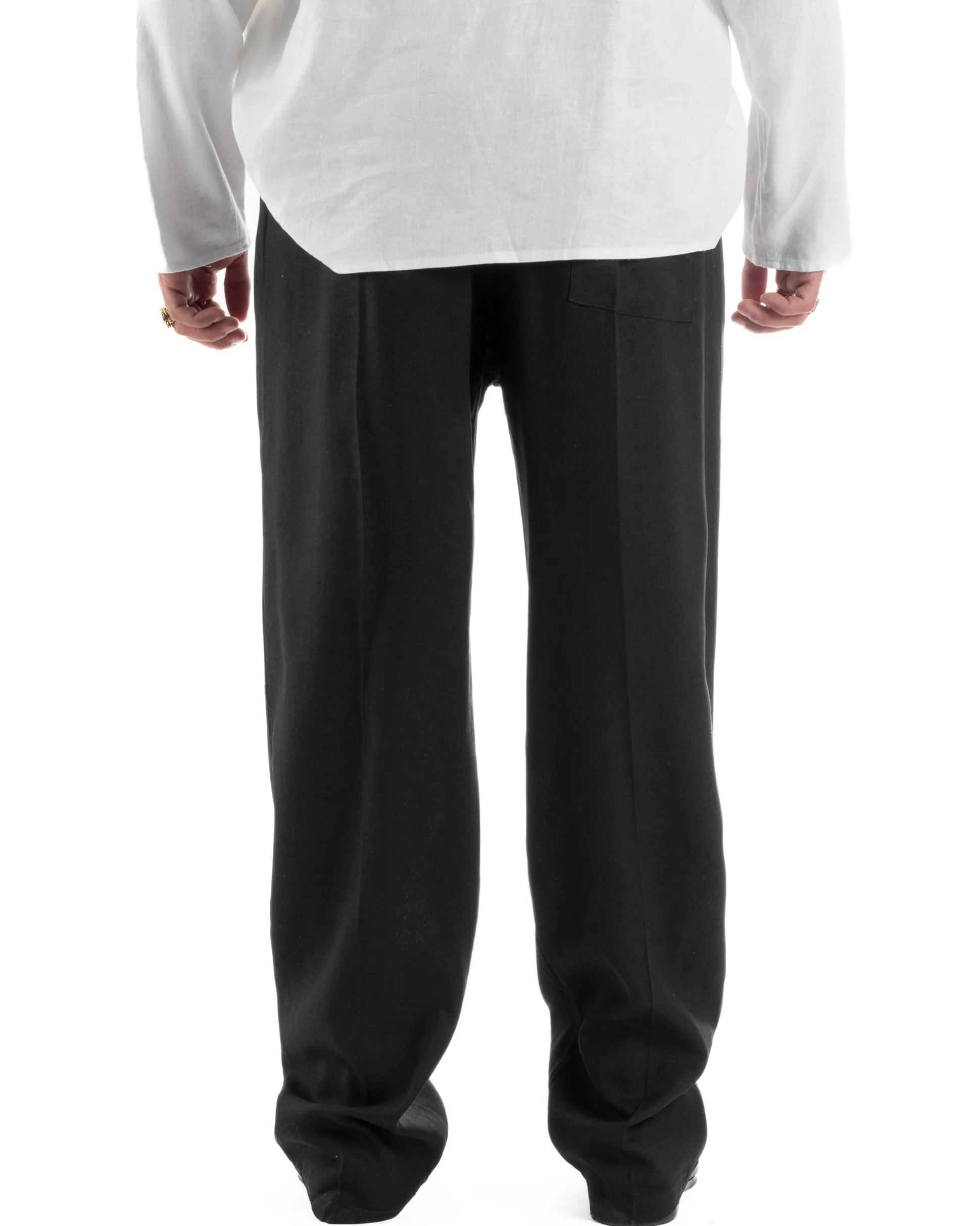 Pantalaccio lino uomo baggy fit morbido comodo nero P6304A