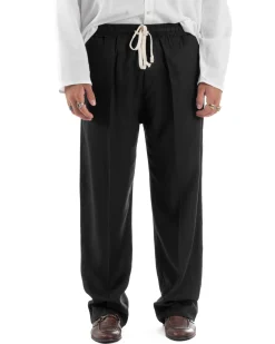 Pantalaccio lino uomo baggy fit morbido comodo nero P6304A