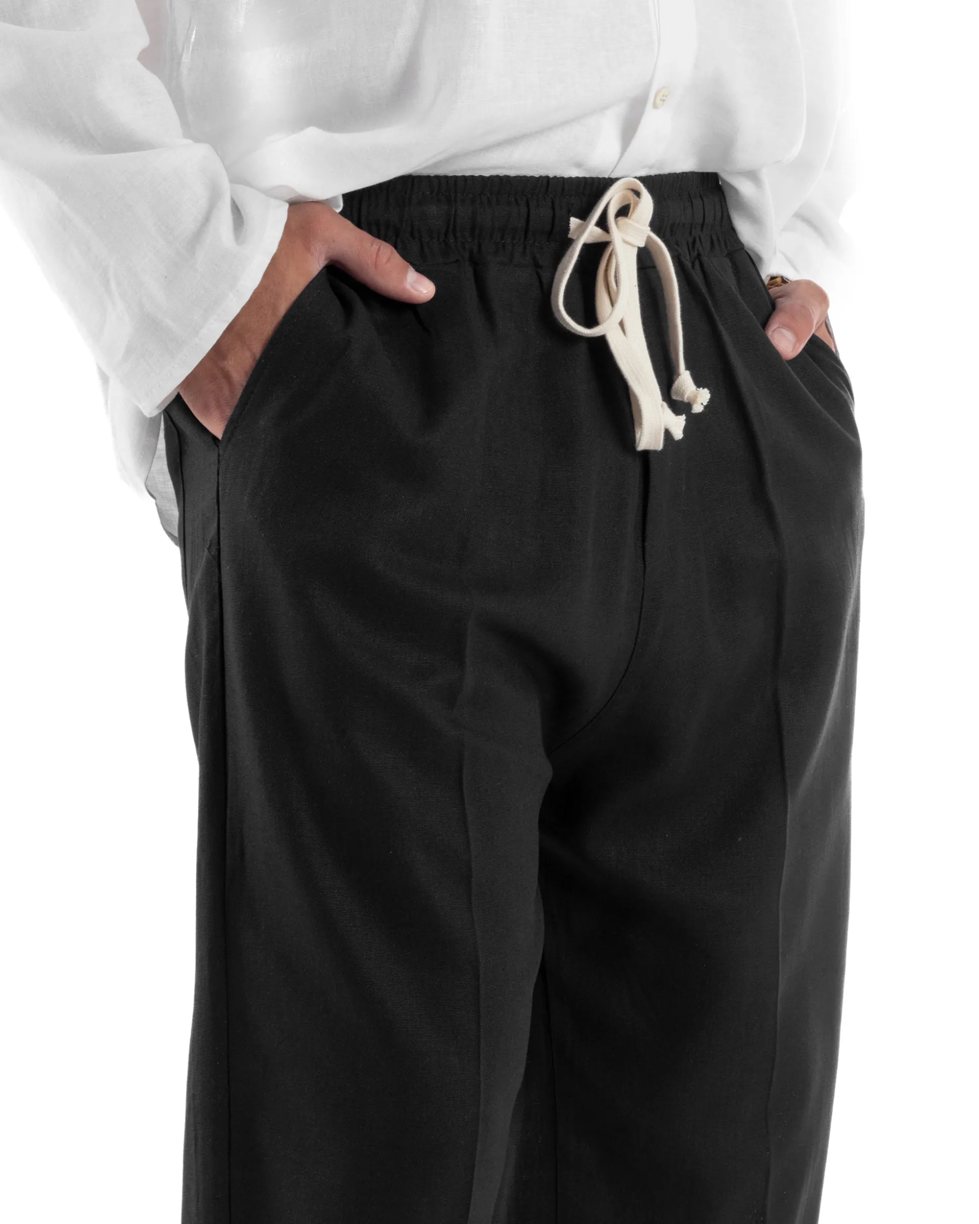 Pantalaccio lino uomo baggy fit morbido comodo nero P6304A