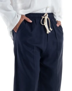 Pantalaccio lino uomo baggy fit morbido comodo blu P6302A