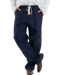 Pantalaccio lino uomo baggy fit morbido comodo blu P6302A