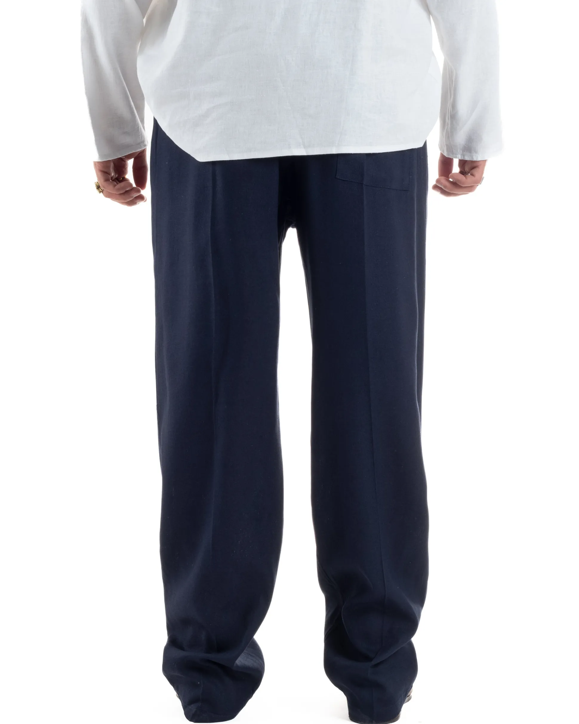 Pantalaccio lino uomo baggy fit morbido comodo blu P6302A