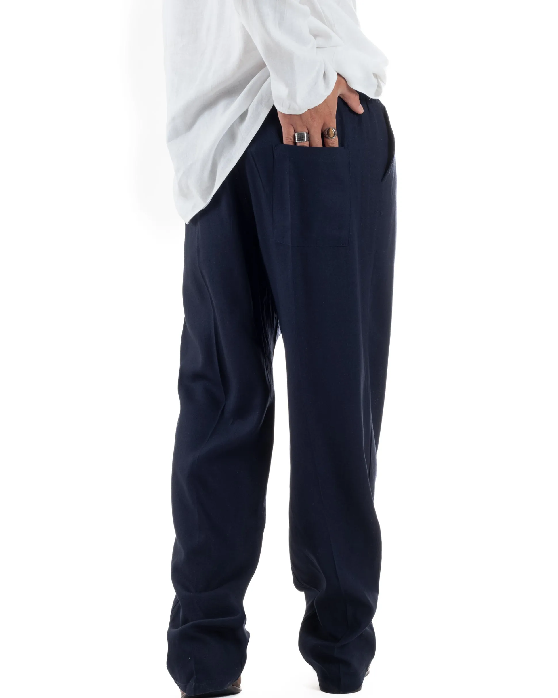 Pantalaccio lino uomo baggy fit morbido comodo blu P6302A