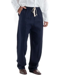 Pantalaccio lino uomo baggy fit morbido comodo blu P6302A