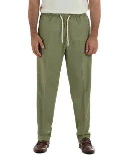 Pantalaccio uomo lino viscosa pantaloni coulisse relaxed fit verde militare BERNA M-261226