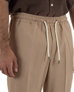 Pantalaccio uomo lino viscosa pantaloni coulisse relaxed fit camel BERNA M-261226