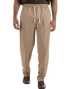 Pantalaccio uomo lino viscosa pantaloni coulisse relaxed fit camel BERNA M-261226