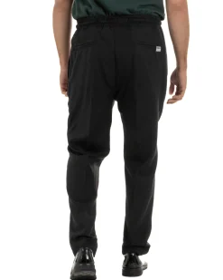 Pantalaccio uomo lino viscosa pantaloni coulisse relaxed fit nero BERNA M-261226