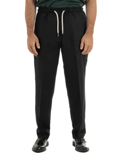 Pantalaccio uomo lino viscosa pantaloni coulisse relaxed fit nero BERNA M-261226