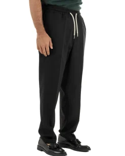 Pantalaccio uomo lino viscosa pantaloni coulisse relaxed fit nero BERNA M-261226