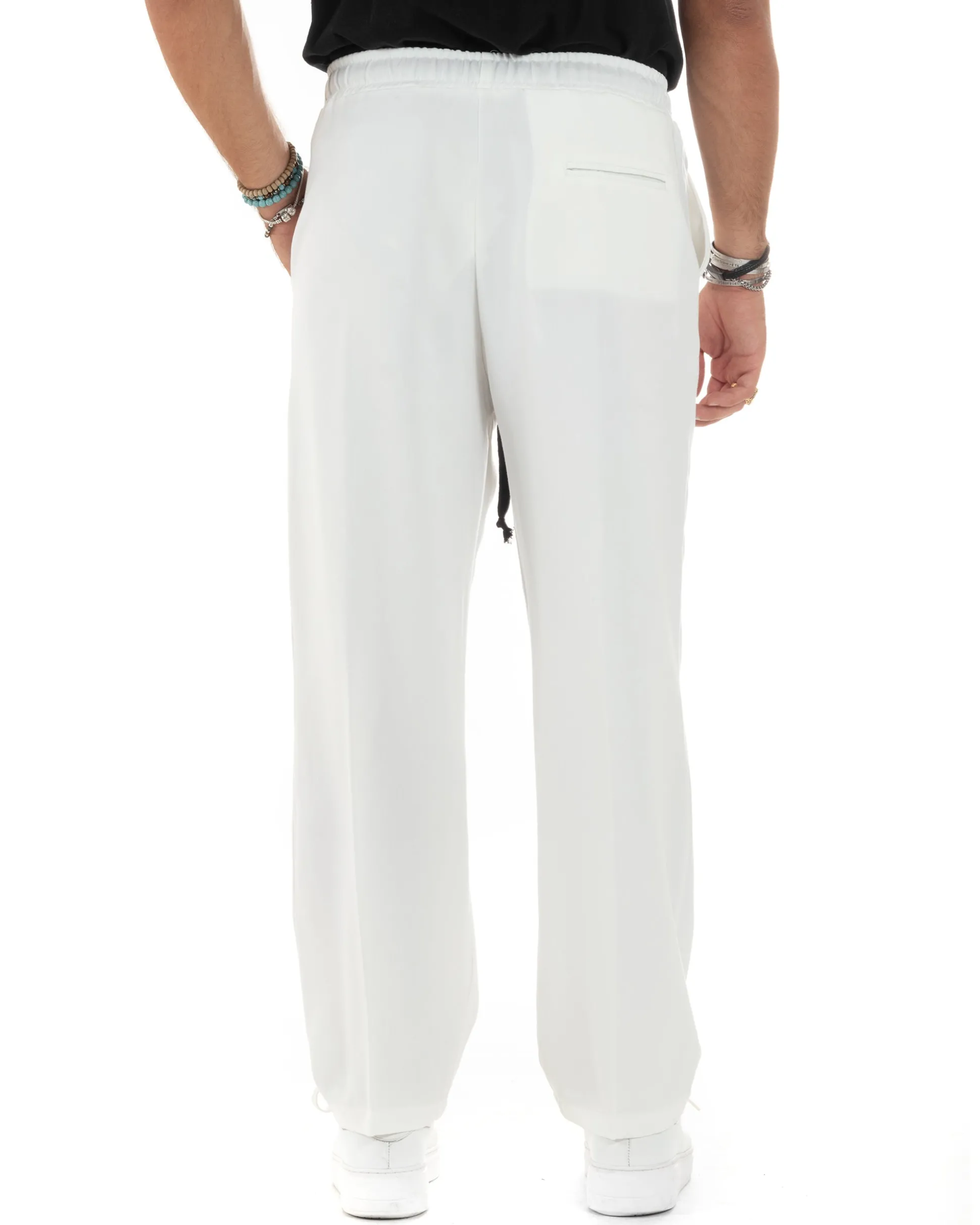 Pantalaccio Uomo Pantaloni Con Coulisse Morbido Viscosa Baggy Fondo Largo Comodo Panna GIOSAL-P6133A