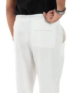 Pantalaccio Uomo Pantaloni Con Coulisse Morbido Viscosa Baggy Fondo Largo Comodo Panna GIOSAL-P6133A
