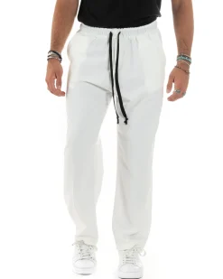Pantalaccio Uomo Pantaloni Con Coulisse Morbido Viscosa Baggy Fondo Largo Comodo Panna GIOSAL-P6133A