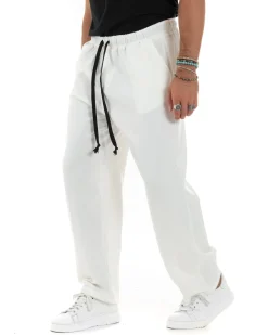 Pantalaccio Uomo Pantaloni Con Coulisse Morbido Viscosa Baggy Fondo Largo Comodo Panna GIOSAL-P6133A