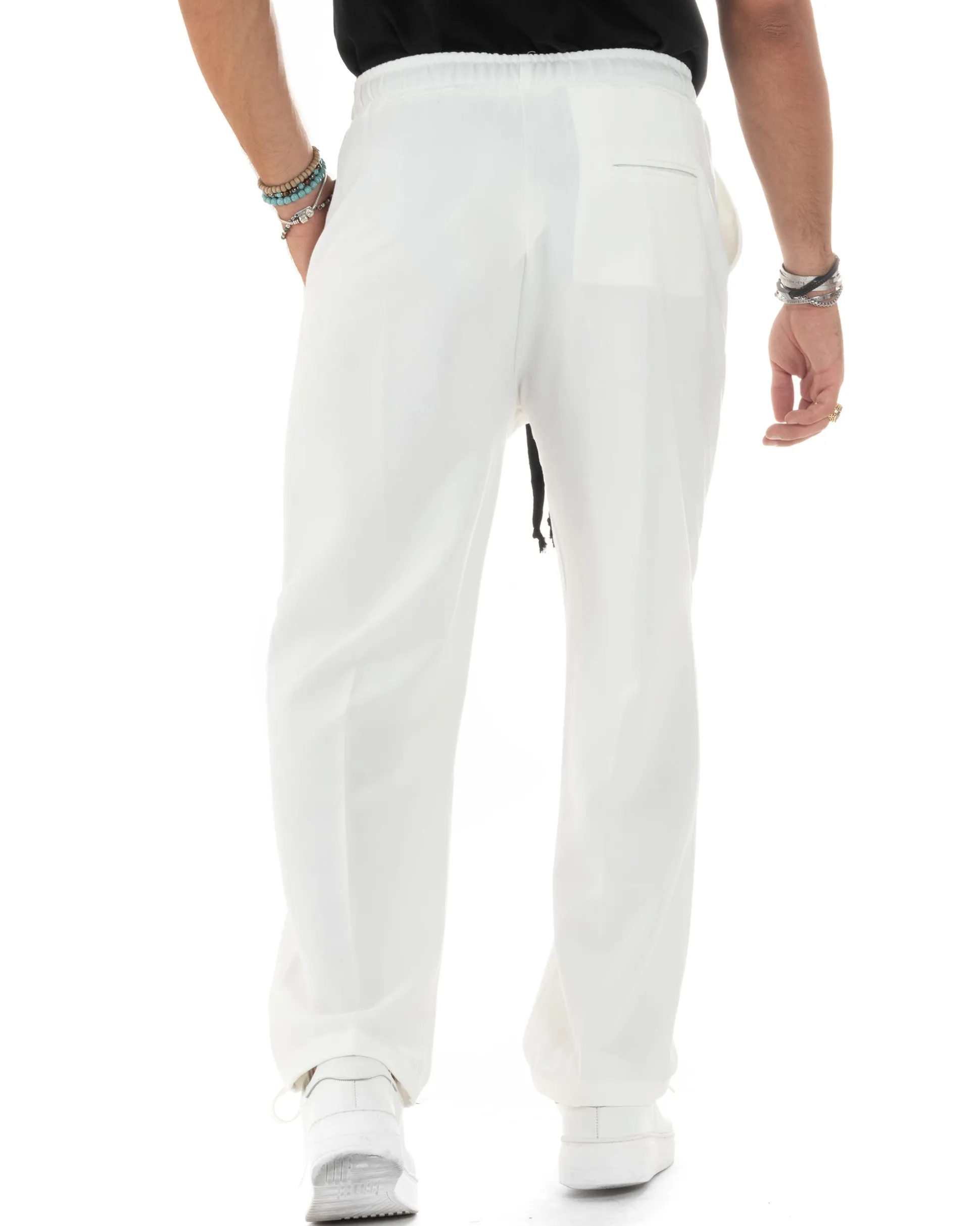 Pantalaccio Uomo Pantaloni Con Coulisse Morbido Viscosa Baggy Fondo Largo Comodo Panna GIOSAL-P6133A