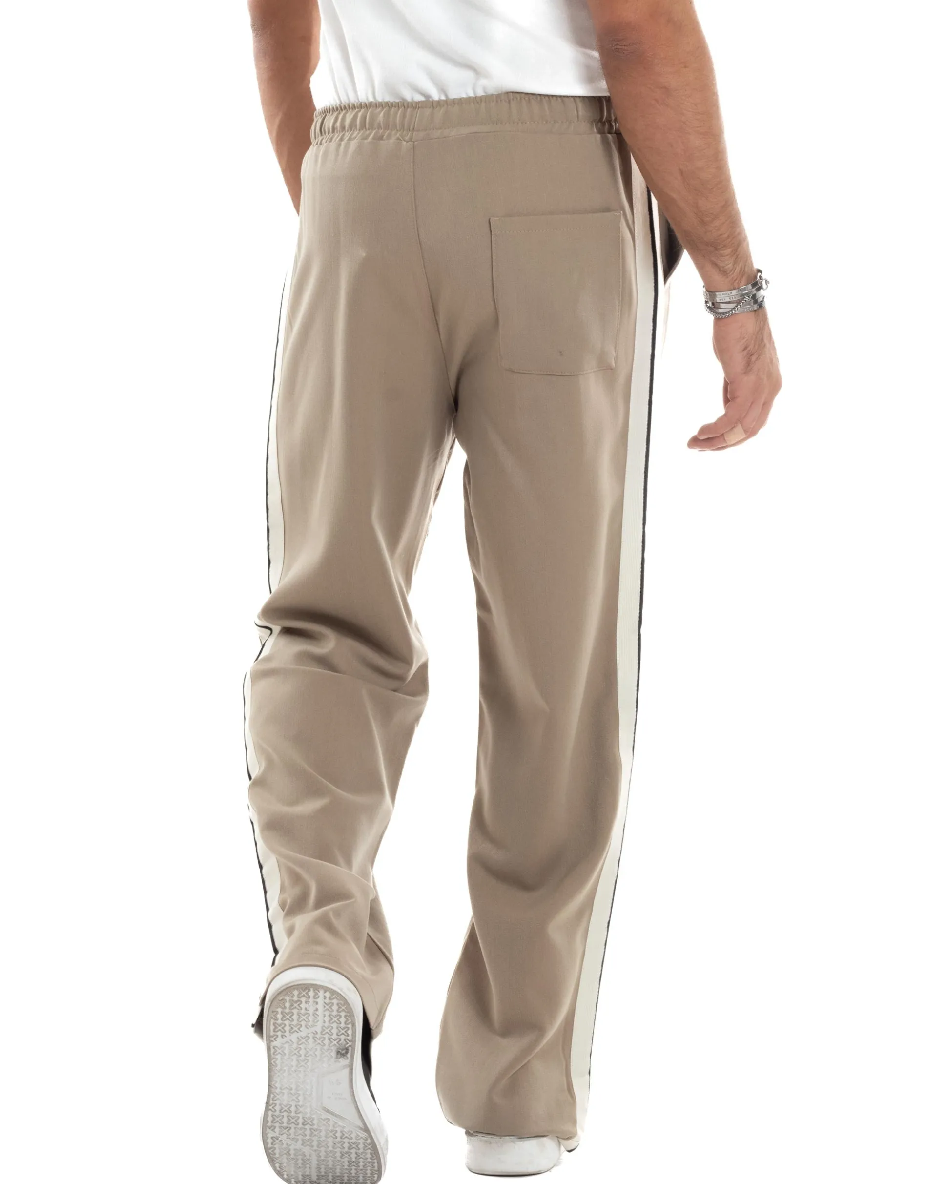Pantalaccio Uomo Pantaloni Con Coulisse Morbido Viscosa Baggy Fondo Largo Comodo Beige Riga Lato GIOSAL-P6195A