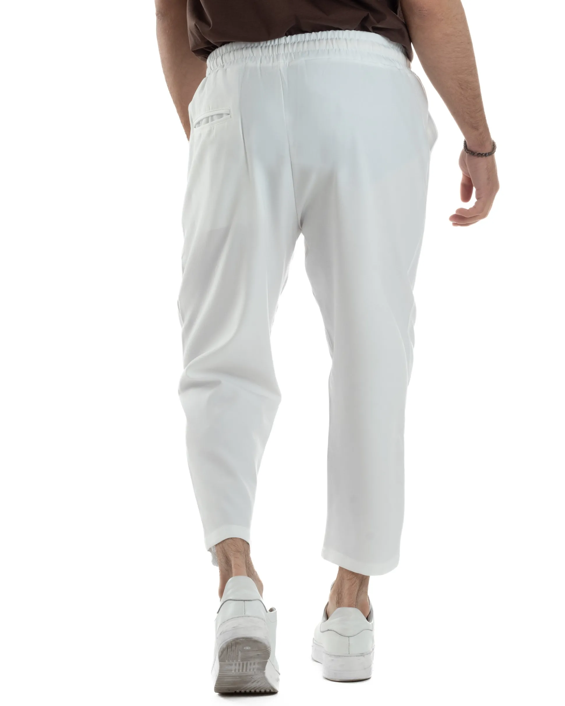 Pantalaccio Uomo Viscosa Pantaloni Casual Jogger Japan Cropped Dritto Tinta Unita Bianco GIOSAL-P6294A