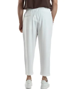 Pantalaccio Uomo Viscosa Pantaloni Casual Jogger Japan Cropped Dritto Tinta Unita Bianco GIOSAL-P6294A