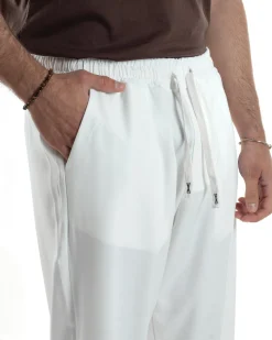 Pantalaccio Uomo Viscosa Pantaloni Casual Jogger Japan Cropped Dritto Tinta Unita Bianco GIOSAL-P6294A
