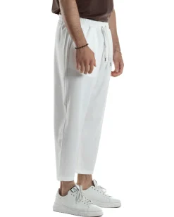 Pantalaccio Uomo Viscosa Pantaloni Casual Jogger Japan Cropped Dritto Tinta Unita Bianco GIOSAL-P6294A