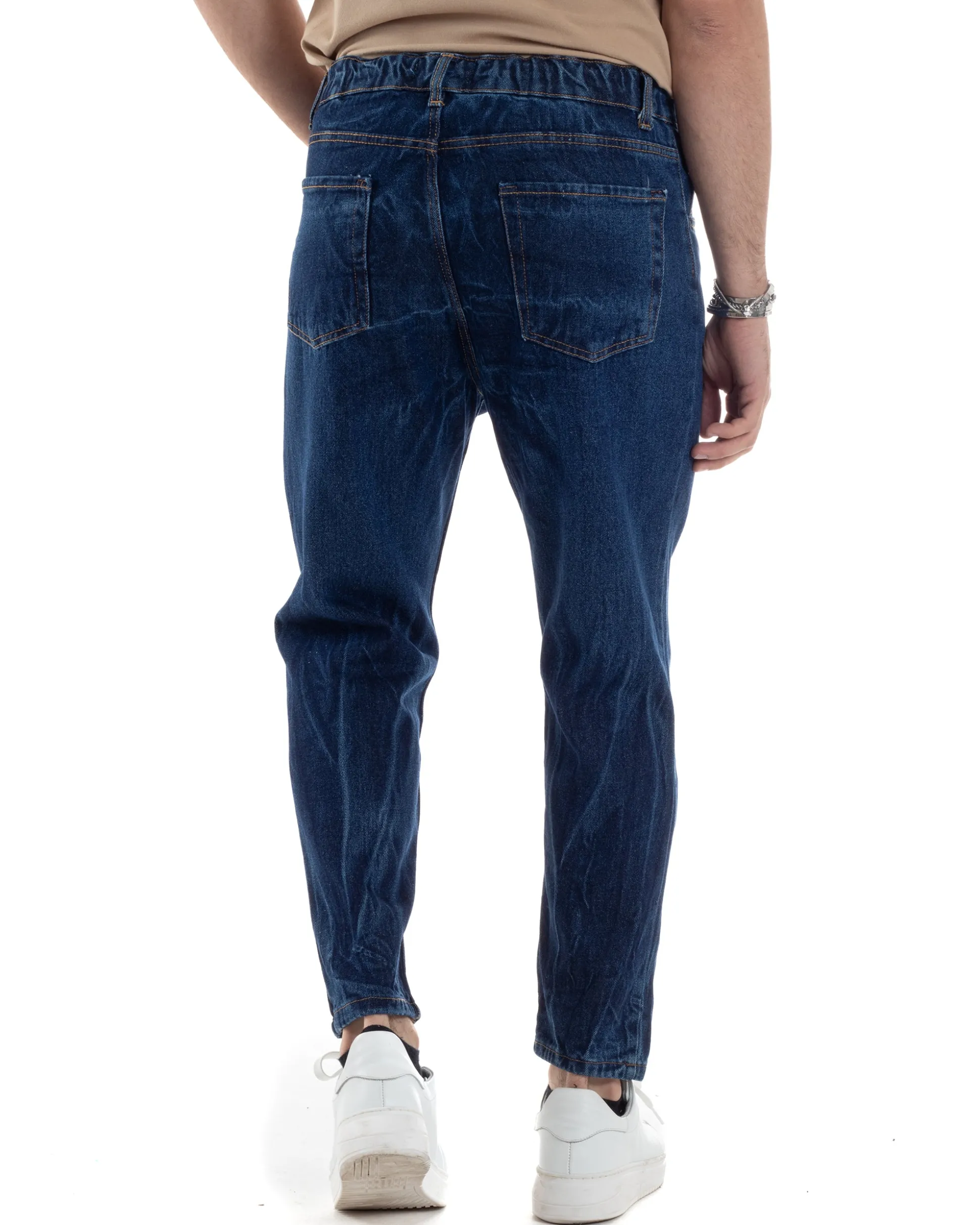 Pantaloni Jeans Uomo Loose Fit Denim Scuro Con Rotture Cinque Tasche GIOSAL-JS1034A