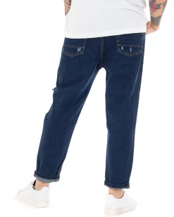 Pantaloni Jeans Uomo Loose Fit Con Rotture Sfrangiato Basic Classico Blue Denim GIOSAL-P5064A