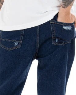 Pantaloni Jeans Uomo Loose Fit Con Rotture Sfrangiato Basic Classico Blue Denim GIOSAL-P5064A