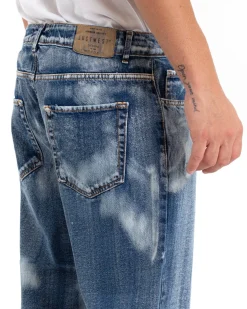 Pantaloni Jeans Uomo Loose Fit Classico Cinque Tasche Con Rotture Stone Washed Casual Denim Sfumato GIOSAL-P5472A