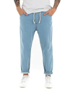 Pantaloni jeans uomo loose fit basic pantalaccio denim chiaro GIOSAL-P4081A