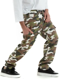 Pantaloni Jeans Uomo Straight Fit Militare Denim Cargo Mimetico Casual GIOSAL-P5751A