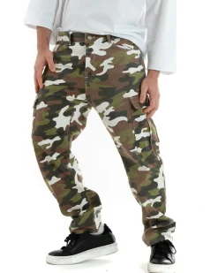 Pantaloni Jeans Uomo Straight Fit Militare Denim Cargo Mimetico Casual GIOSAL-P5751A