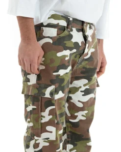 Pantaloni Jeans Uomo Straight Fit Militare Denim Cargo Mimetico Casual GIOSAL-P5751A