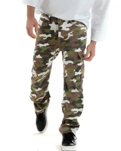 Pantaloni Jeans Uomo Straight Fit Militare Denim Cargo Mimetico Casual GIOSAL-P5751A