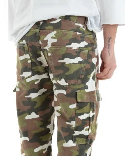 Pantaloni Jeans Uomo Straight Fit Militare Denim Cargo Mimetico Casual GIOSAL-P5751A