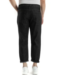 Pantaloni Jeans Uomo Straight Fit Taglio Al Ginocchio Denim Stonewashed Nero GIOSAL-JS1019A