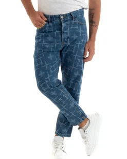 Pantaloni Jeans Uomo Straight Fit Denim Con Rotture Cinque Tasche GIOSAL-P5923A
