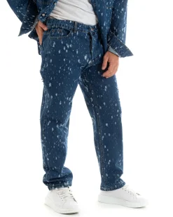 Pantaloni Jeans Uomo Straight Fit Denim Scuro Con Rotture Cinque Tasche GIOSAL-P5929A
