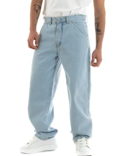 Pantaloni Jeans Uomo Unisex Baggy Denim Chiaro Tasca America Casual GIOSAL-P5756A