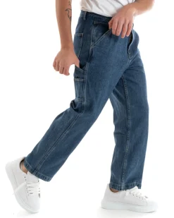 Pantaloni Jeans Uomo Wide Leg Basic Cargo Cinque Tasche Casual Denim GIOSAL-P5729A