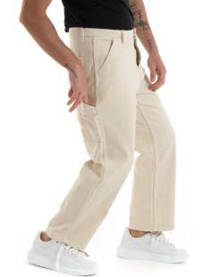 Pantaloni Jeans Uomo Wide Leg Basic Cargo Cinque Tasche Casual Panna GIOSAL-P5728A