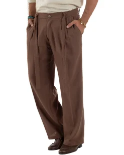 Pantaloni lino uomo baggy fit fondo ampio cintura marrone GIOSAL-P6318A