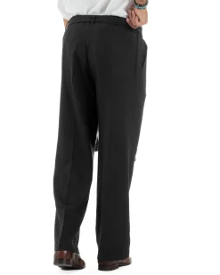 Pantaloni lino uomo baggy fit fondo ampio cintura nero GIOSAL-P6317A